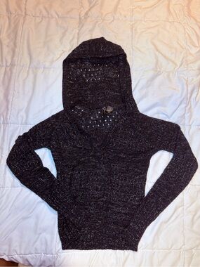 Cozy Women's Black Hooded Knit Pullover Sweater